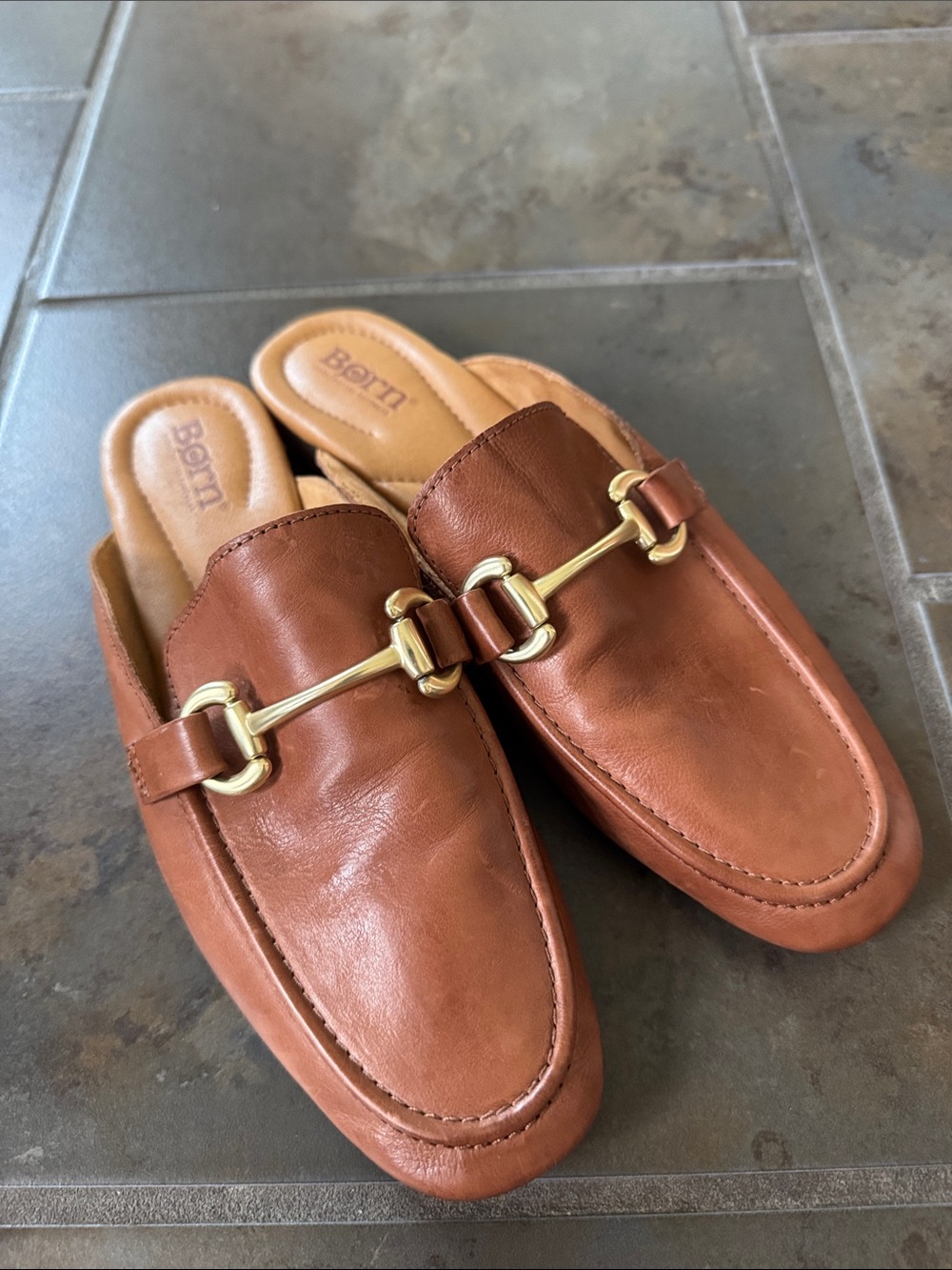 Born Leather Horsebit Mule Loafers Slippers Flats Cognac Brown Women’s Size 8 - Picture 6 of 6